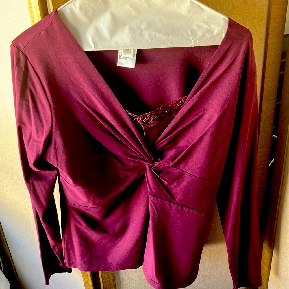 FINAL MARKDOWN Talbots Deep Plum Twist Front Blouse petite small